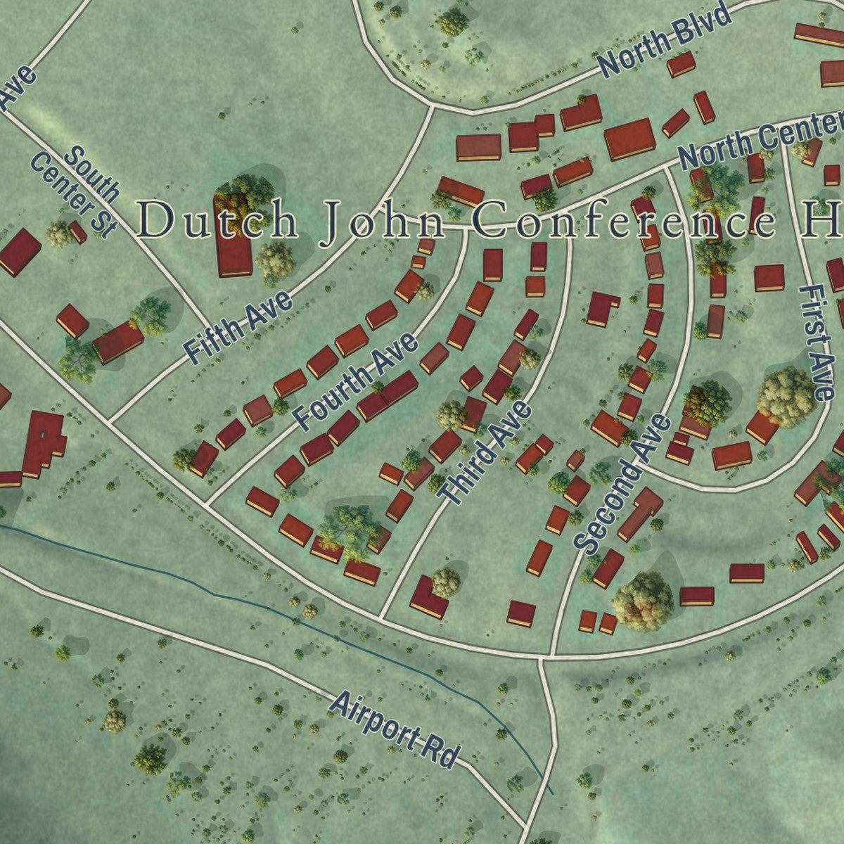 Close-up of the map of Dutch John, Utah print showing street and building detail