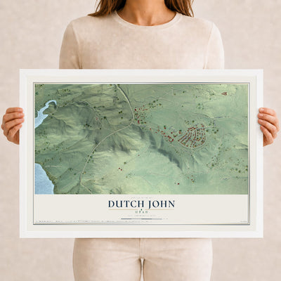 Map of Dutch John, Utah, 12 x 18 inch print in a white wood frame