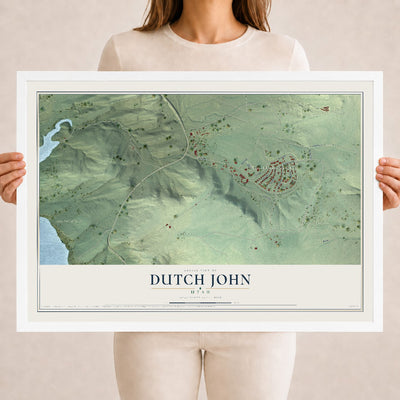 Map of Dutch John, Utah, 18 x 24 inch print in a white wood frame