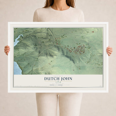Map of Dutch John, Utah, 24 x 36 inch print in a white wood frame