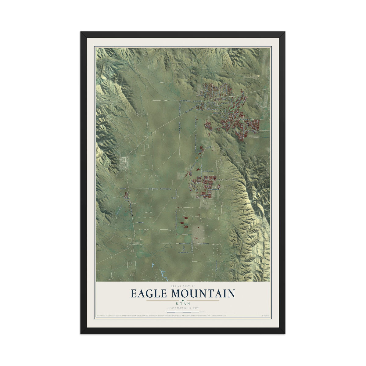 Map of Eagle Mountain, Utah, 12 x 18 inch print in a black wood frame