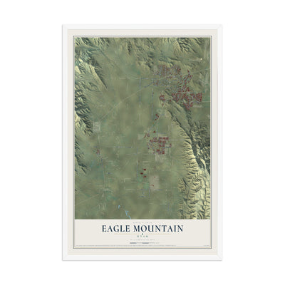 Map of Eagle Mountain, Utah, 12 x 18 inch print in a white wood frame