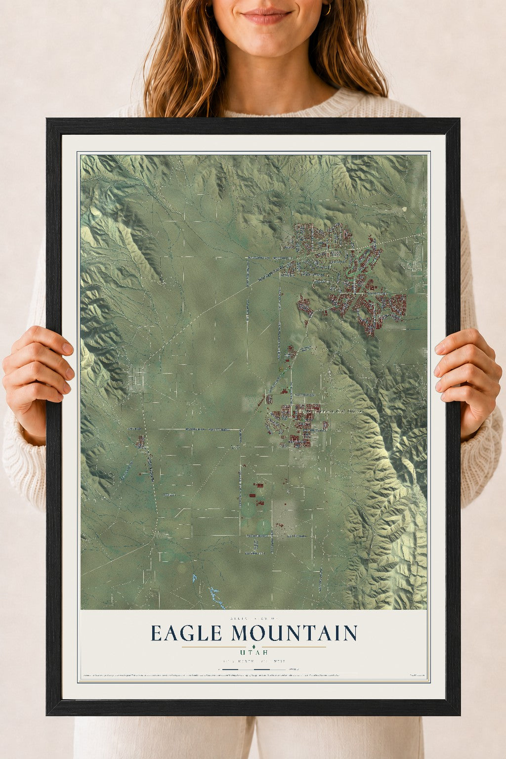 Map of Eagle Mountain, Utah, 18 x 24 inch print in a black wood frame
