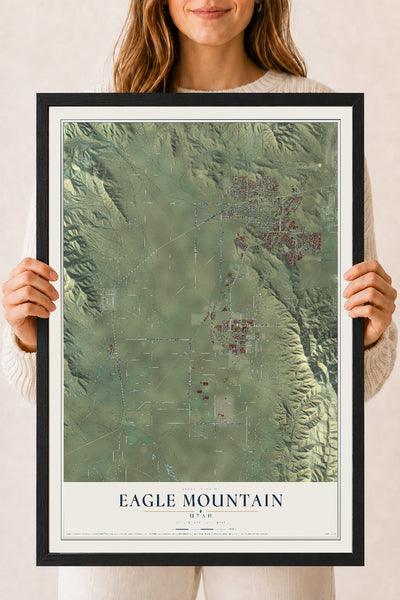 Map of Eagle Mountain, Utah, 18 x 24 inch print in a black wood frame