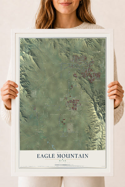 Map of Eagle Mountain, Utah, 18 x 24 inch print in a white wood frame