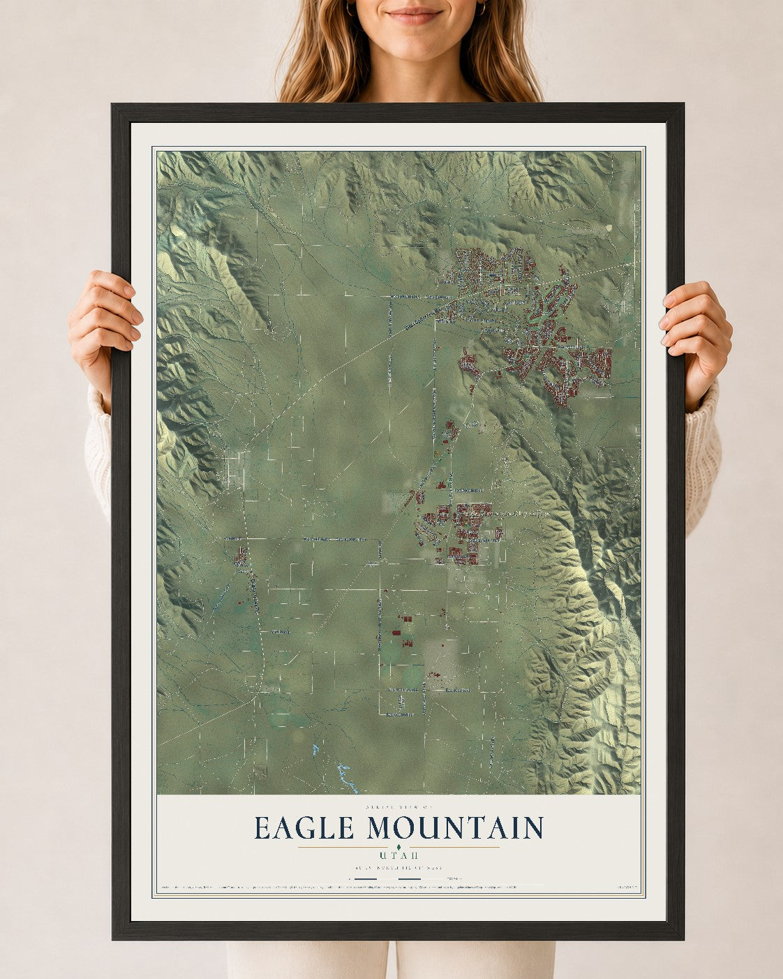 Map of Eagle Mountain, Utah, 24 x 36 inch print in a black wood frame