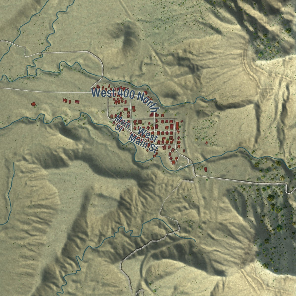 Second close-up of the map of East Carbon, Utah print showing more streets and buildings