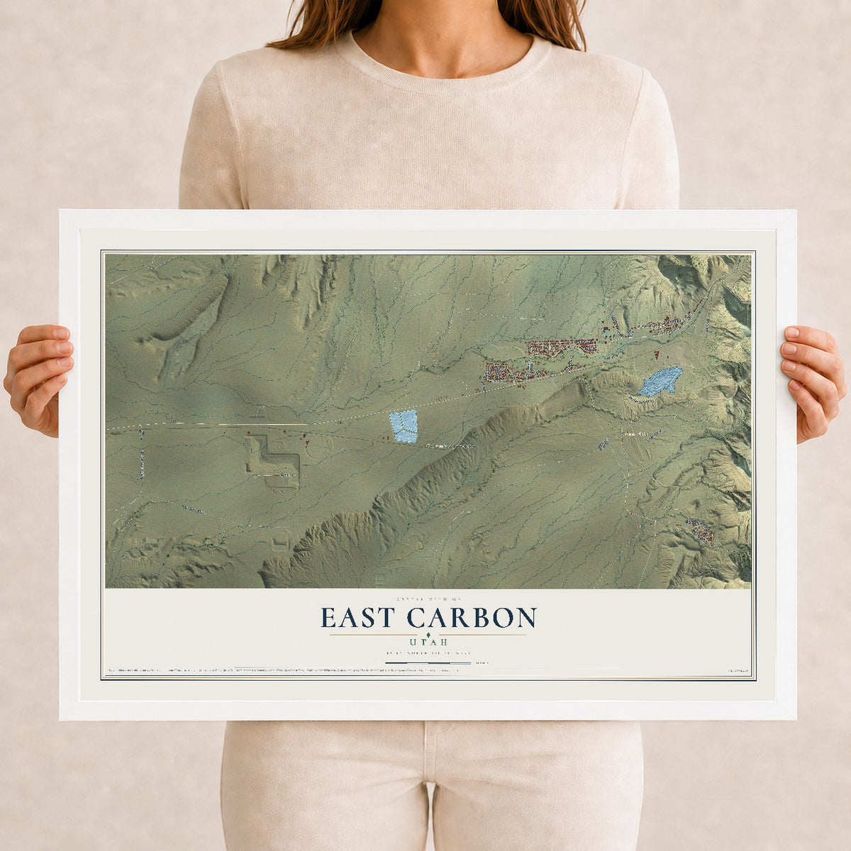 Map of East Carbon, Utah, 12 x 18 inch print in a white wood frame