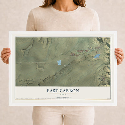 Map of East Carbon, Utah, 12 x 18 inch print in a white wood frame