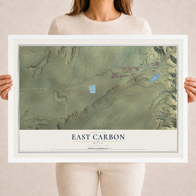 Map of East Carbon, Utah, 18 x 24 inch print in a white wood frame