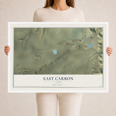 Map of East Carbon, Utah, 24 x 36 inch print in a white wood frame
