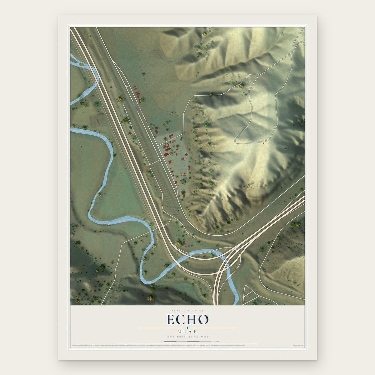 Echo, Utah map print, the full design