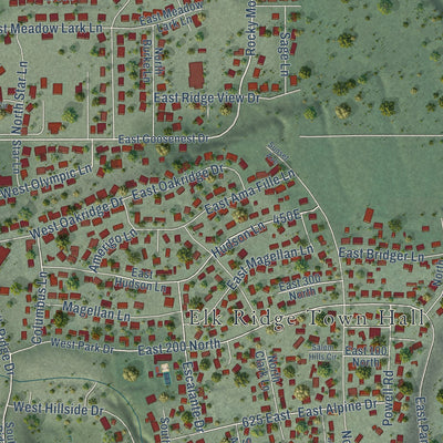 Close-up of the map of Elk Ridge, Utah print showing street and building detail