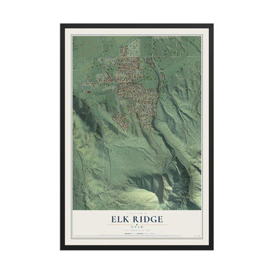 Map of Elk Ridge, Utah, 12 x 18 inch print in a black wood frame