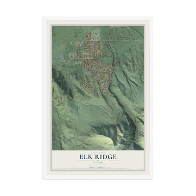 Map of Elk Ridge, Utah, 12 x 18 inch print in a white wood frame