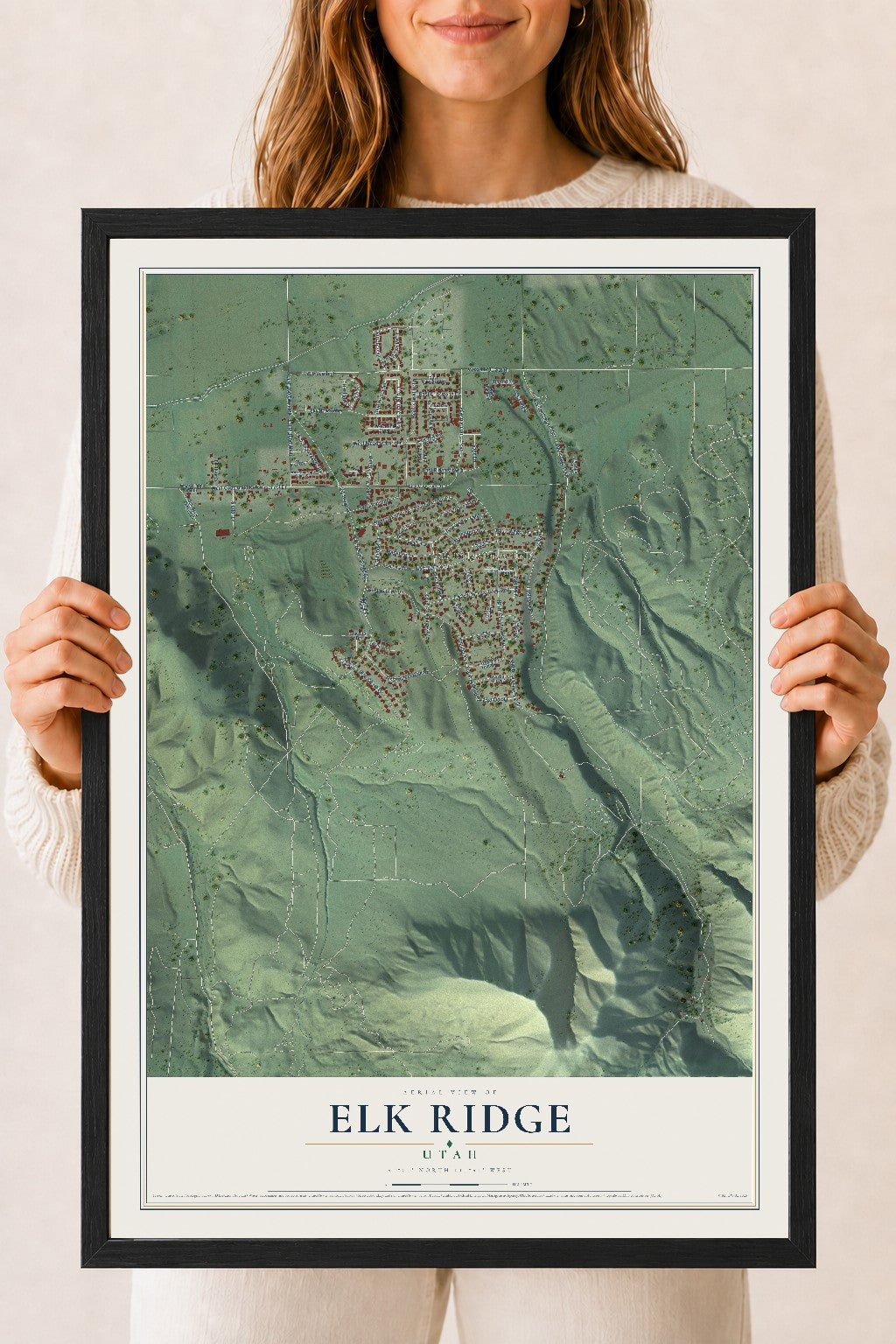 Map of Elk Ridge, Utah, 18 x 24 inch print in a black wood frame