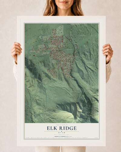 Map of Elk Ridge, Utah, 24 x 36 inch print in a white wood frame
