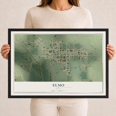 Map of Elmo, Utah, 12 x 18 inch print in a black wood frame