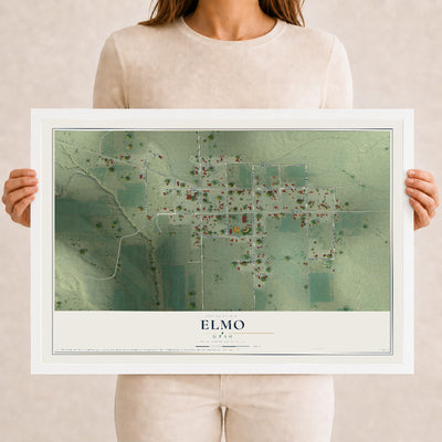 Map of Elmo, Utah, 12 x 18 inch print in a white wood frame