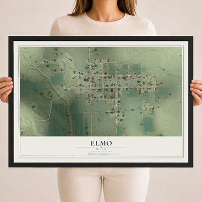 Map of Elmo, Utah, 18 x 24 inch print in a black wood frame