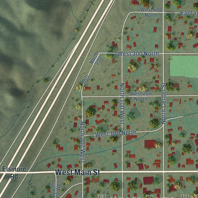 Close-up of the map of Elsinore, Utah print showing street and building detail