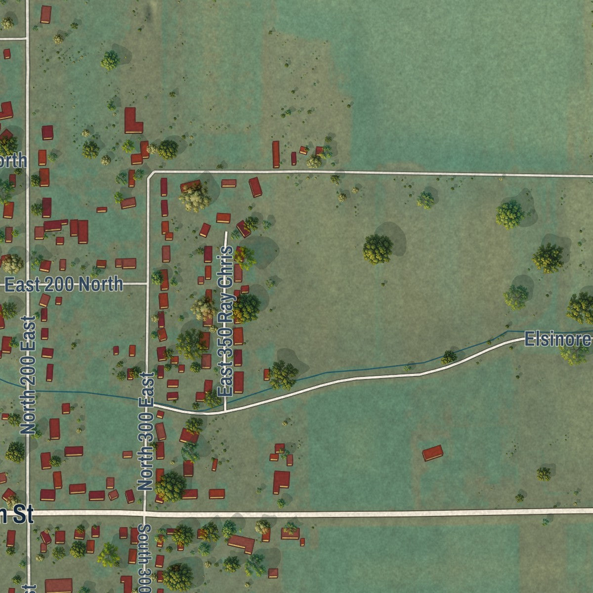 Second close-up of the map of Elsinore, Utah print showing more streets and buildings