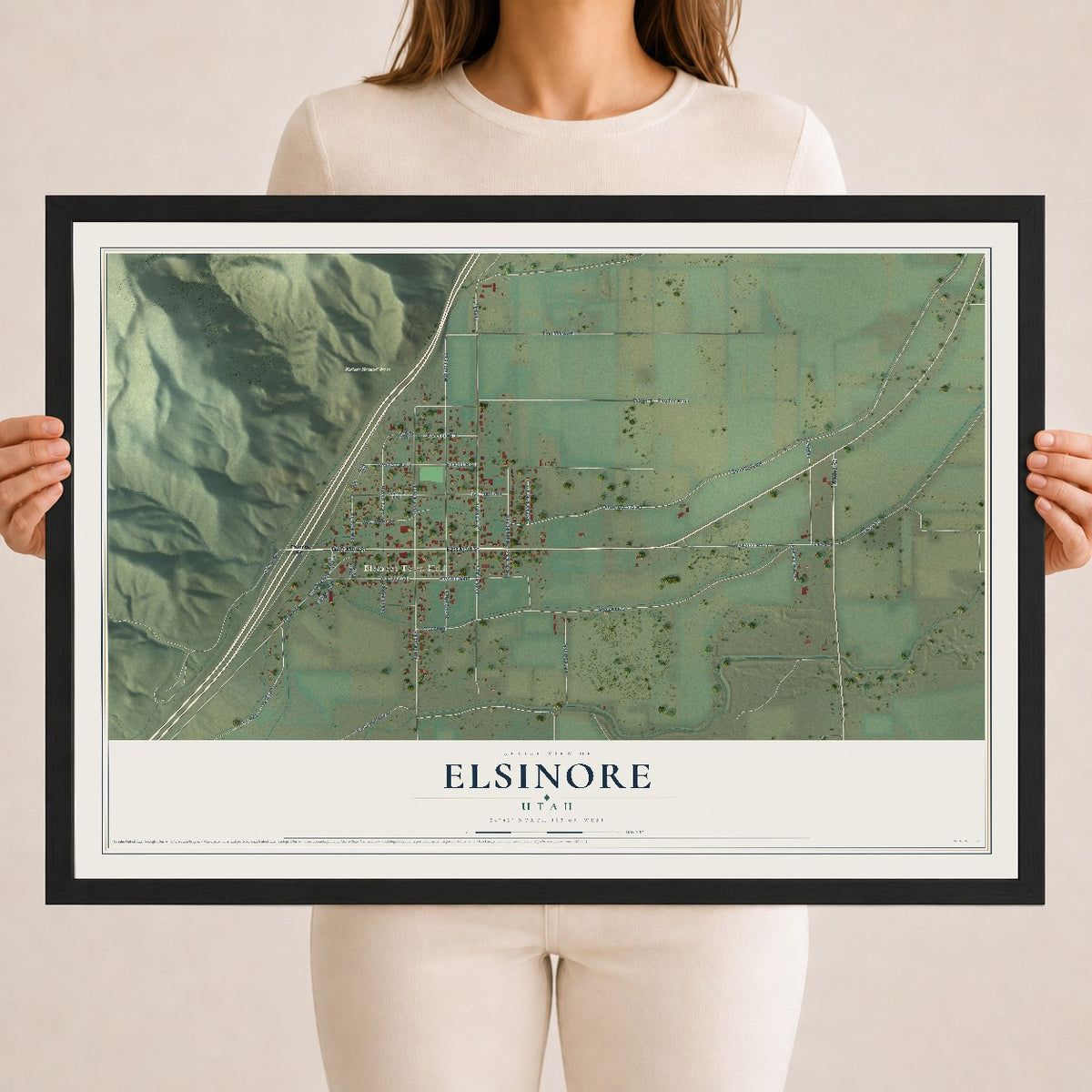 Map of Elsinore, Utah, 18 x 24 inch print in a black wood frame
