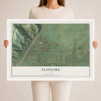 Map of Elsinore, Utah, 24 x 36 inch print in a white wood frame