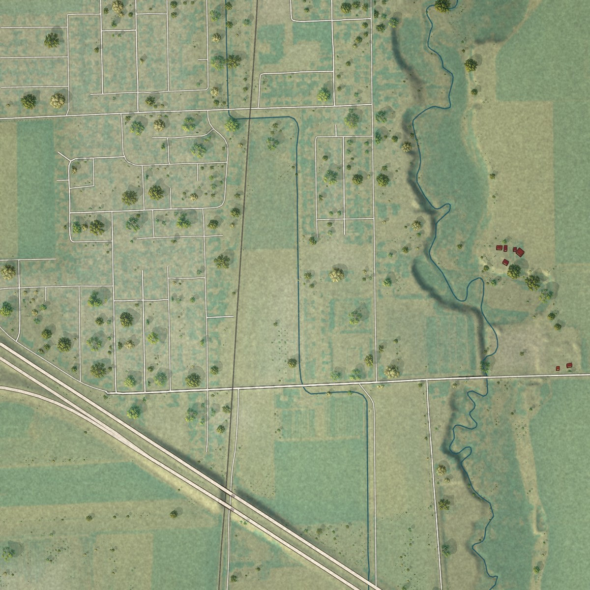 Close-up of the map of Elwood, Utah print showing street and building detail