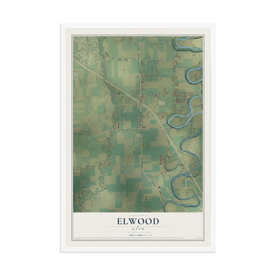 Map of Elwood, Utah, 12 x 18 inch print in a white wood frame