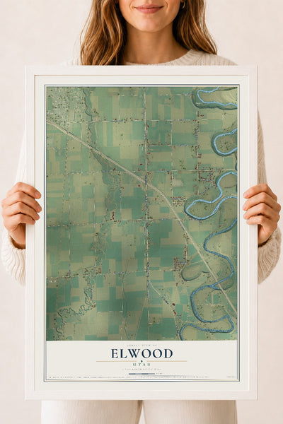 Map of Elwood, Utah, 18 x 24 inch print in a white wood frame