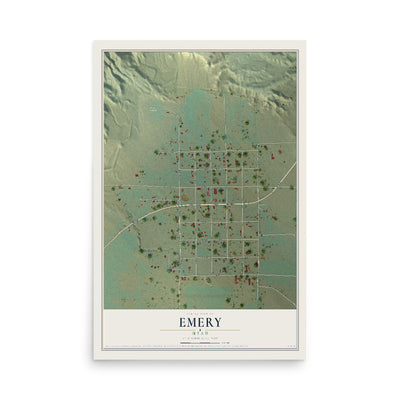 Map of Emery, Utah, 12 x 18 inch unframed archival matte print