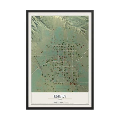 Map of Emery, Utah, 12 x 18 inch print in a black wood frame