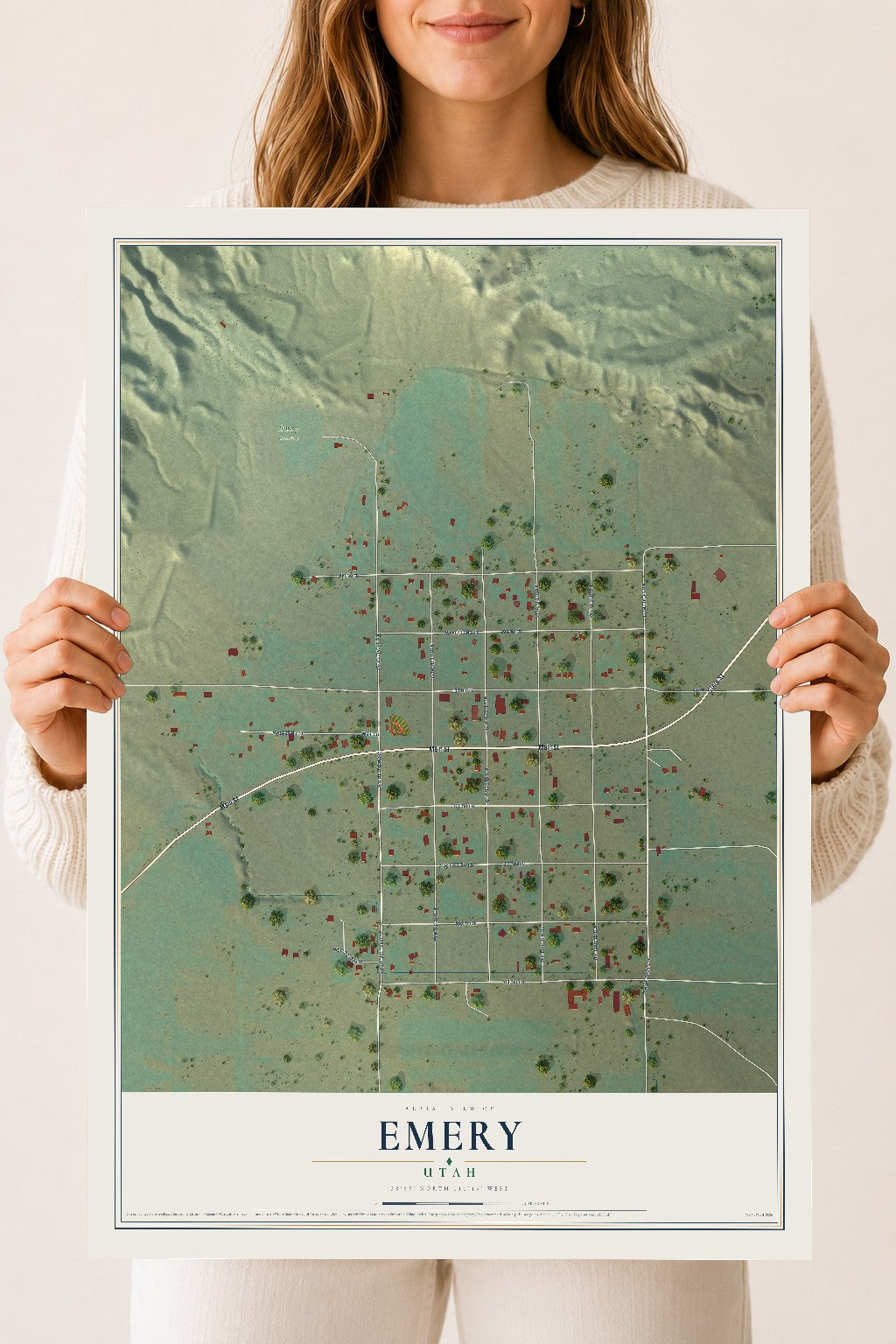 Map of Emery, Utah, 18 x 24 inch unframed archival matte print