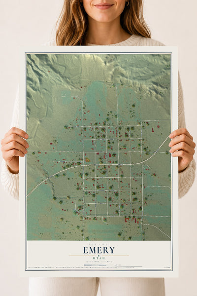 Map of Emery, Utah, 18 x 24 inch unframed archival matte print