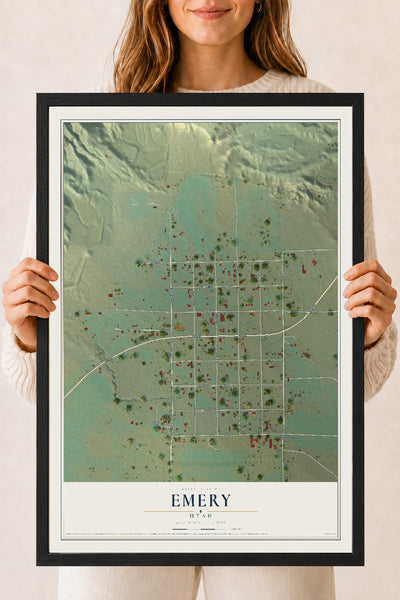 Map of Emery, Utah, 18 x 24 inch print in a black wood frame