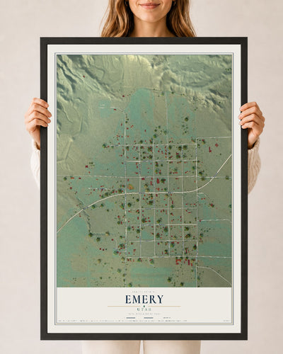 Map of Emery, Utah, 24 x 36 inch print in a black wood frame
