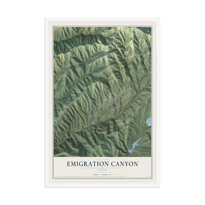 Map of Emigration Canyon, Utah, 12 x 18 inch print in a white wood frame