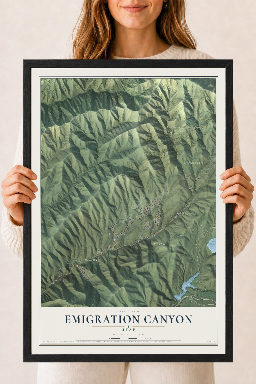 Map of Emigration Canyon, Utah, 18 x 24 inch print in a black wood frame
