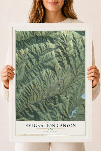 Map of Emigration Canyon, Utah, 18 x 24 inch print in a white wood frame
