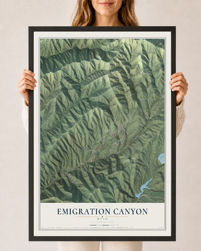 Map of Emigration Canyon, Utah, 24 x 36 inch print in a black wood frame