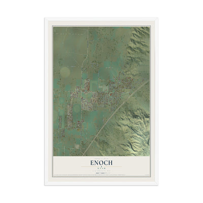 Map of Enoch, Utah, 12 x 18 inch print in a white wood frame