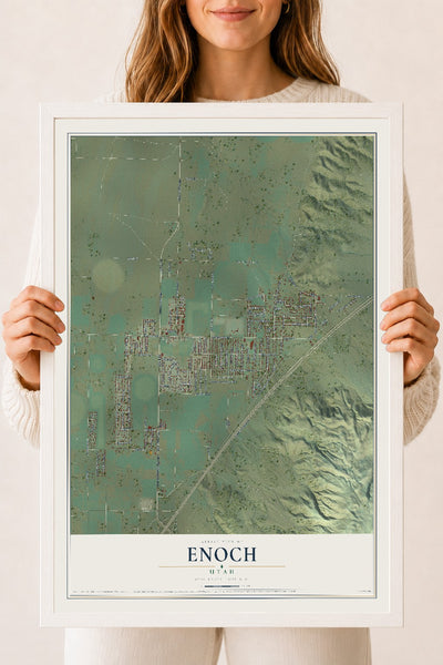 Map of Enoch, Utah, 18 x 24 inch print in a white wood frame