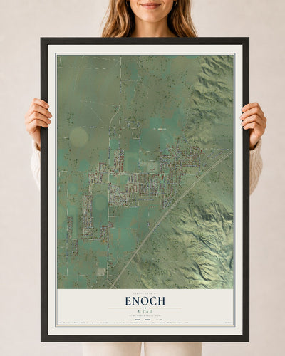 Map of Enoch, Utah, 24 x 36 inch print in a black wood frame