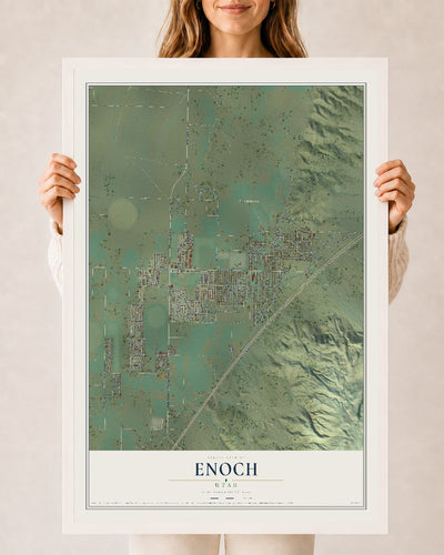 Map of Enoch, Utah, 24 x 36 inch print in a white wood frame