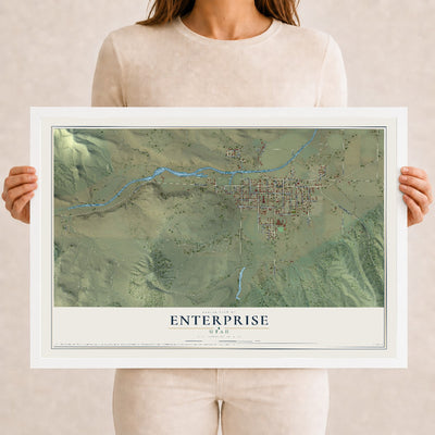 Map of Enterprise, Utah, 12 x 18 inch print in a white wood frame