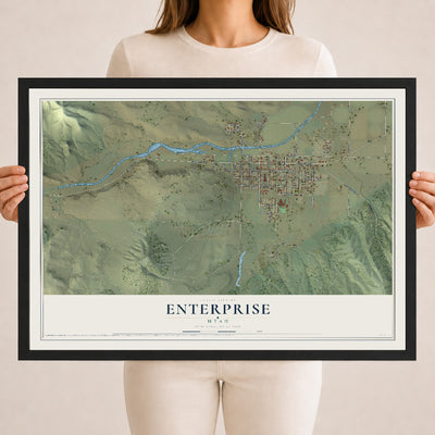 Map of Enterprise, Utah, 18 x 24 inch print in a black wood frame