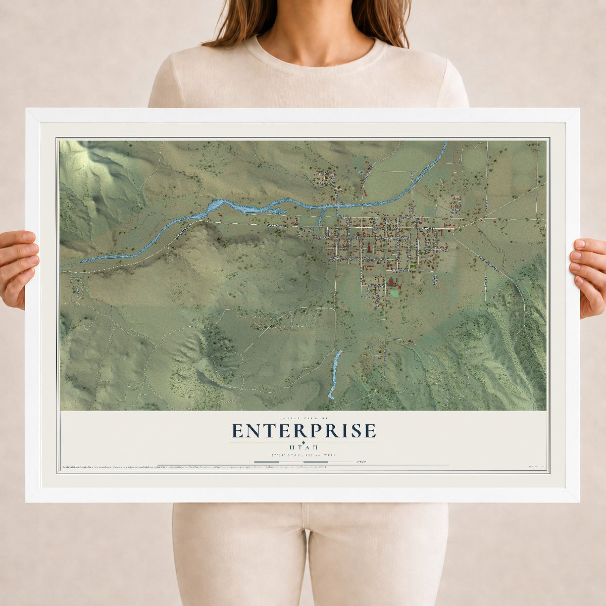Map of Enterprise, Utah, 18 x 24 inch print in a white wood frame