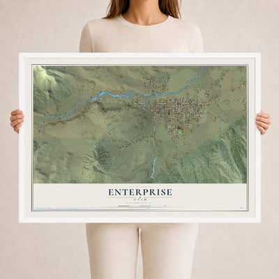 Map of Enterprise, Utah, 24 x 36 inch print in a white wood frame