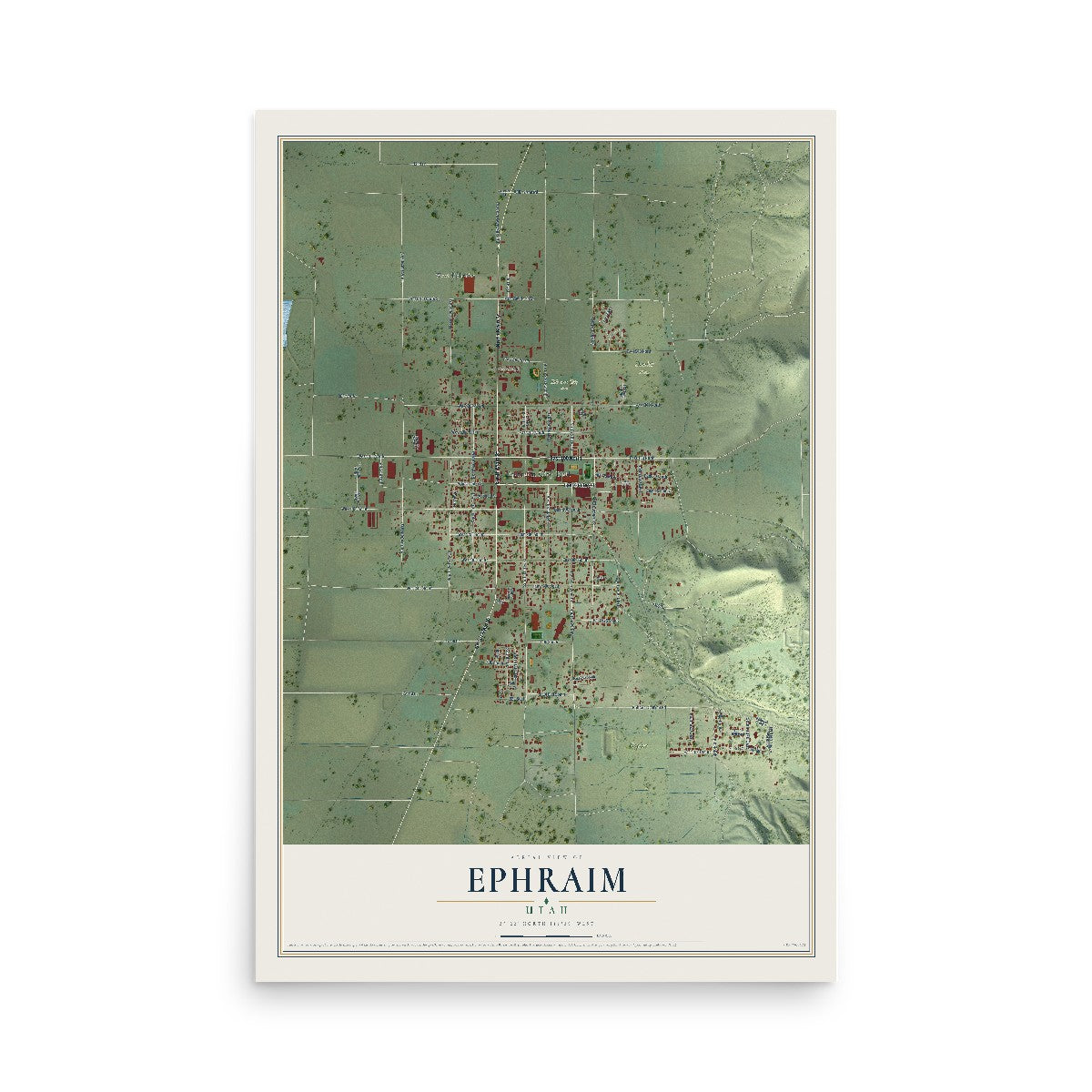 Map of Ephraim, Utah, 12 x 18 inch unframed archival matte print